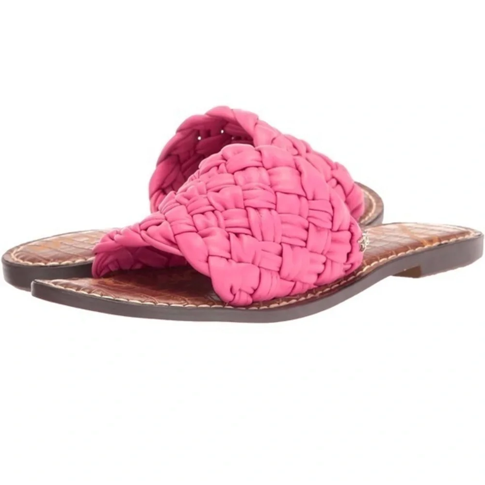 Sam Edelman Women's Griffin Flat Sandal  Pink Woven Slide Sandals